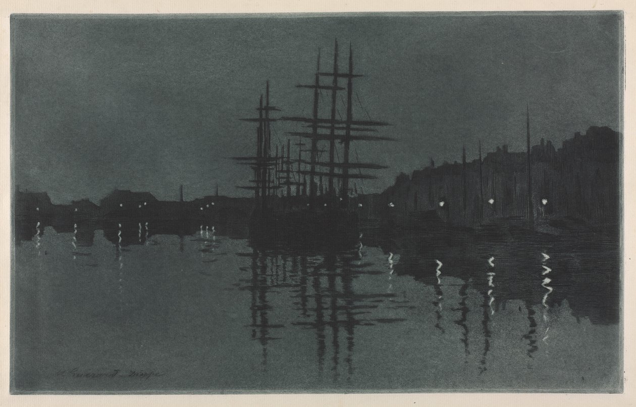 Mondschein in Dieppe, ca. 1885 von Henri Charles Guérard