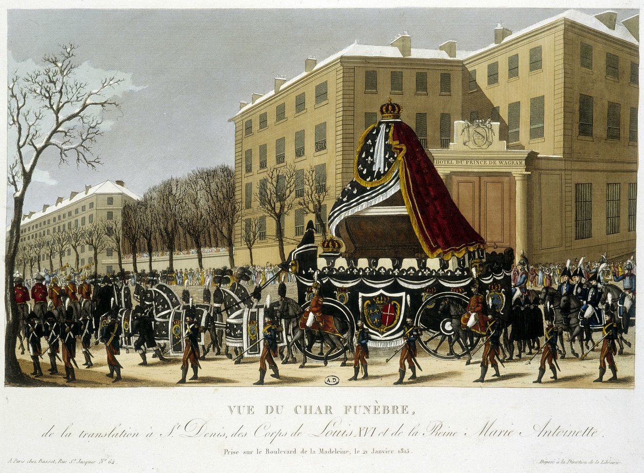Leichenwagen der Überführung von Ludwig XVI. und Marie Antoinette nach Saint Denis am 21. Januar von Henri Courvoisier Voisin