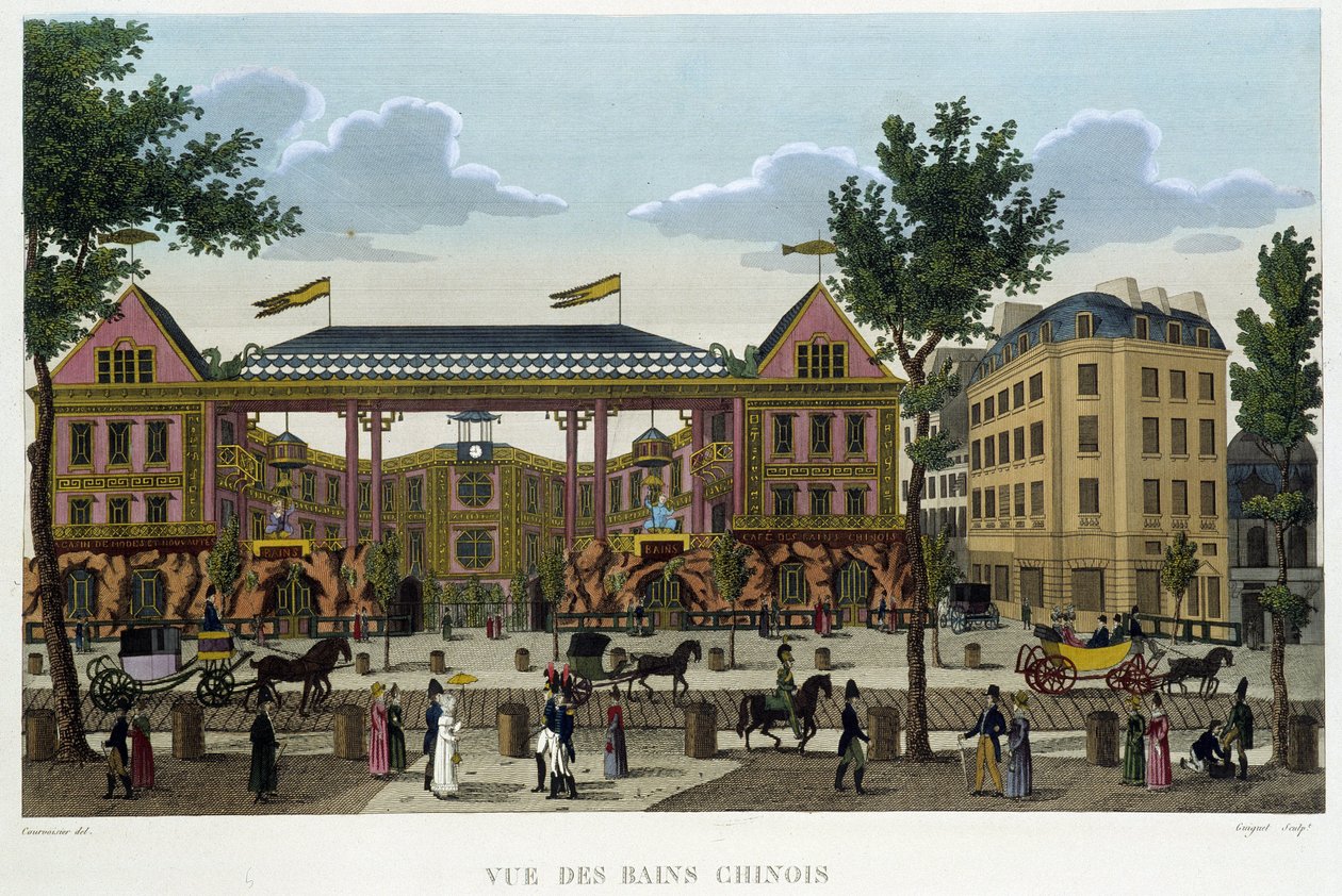 Die chinesischen Bäder, um 1820 in Ansichten von Paris von Courvoisier, 1827 von Henri Courvoisier Voisin