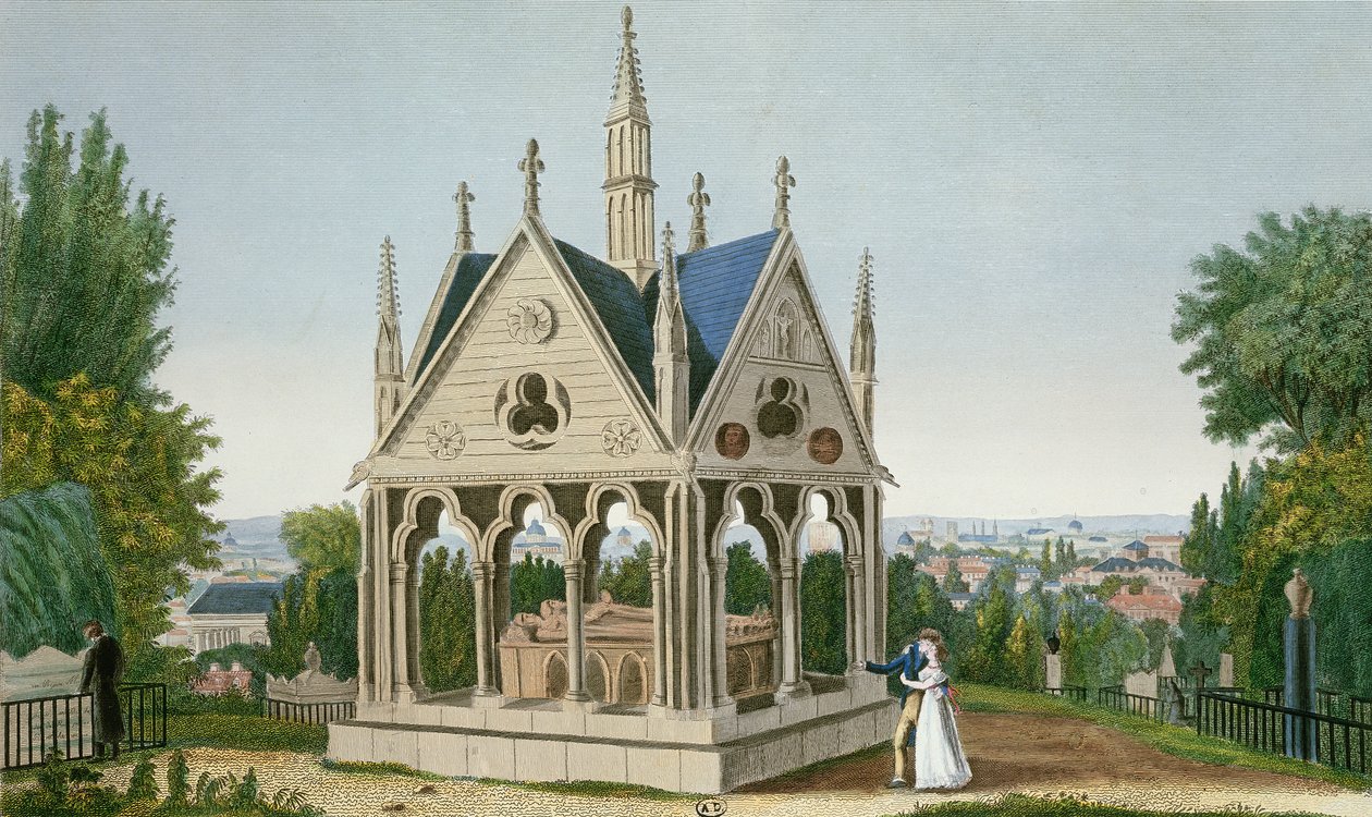 Das Grab von Heloise und Abelard auf dem Friedhof Père Lachaise, 1815-20 von Henri Courvoisier Voisin