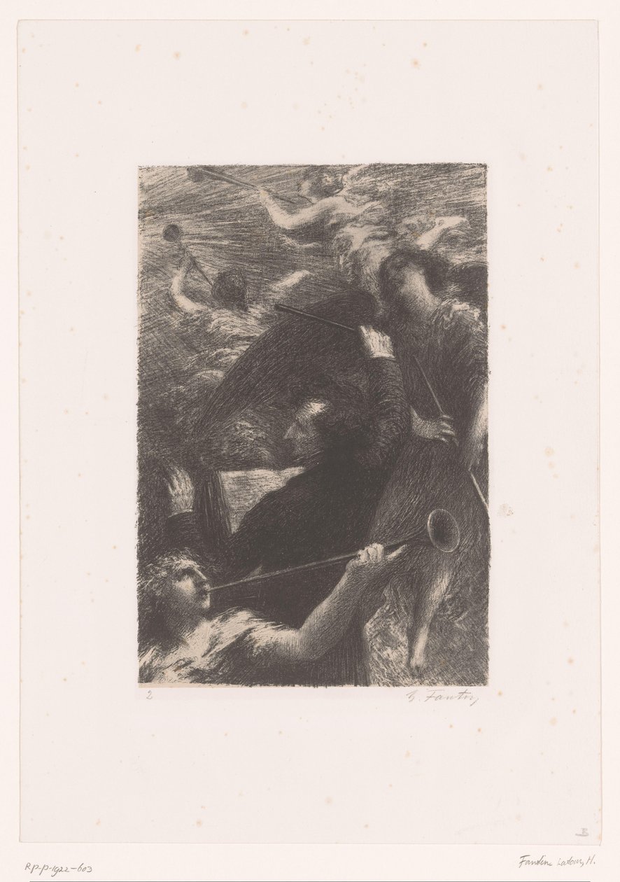 Berlioz dirigiert zwischen vier posauneblasenden Engeln, Tuba mirum spargens sonum, Leben und Werke von Hector Berlioz (Serientitel) von Ignace Henri Jean Fantin Latour