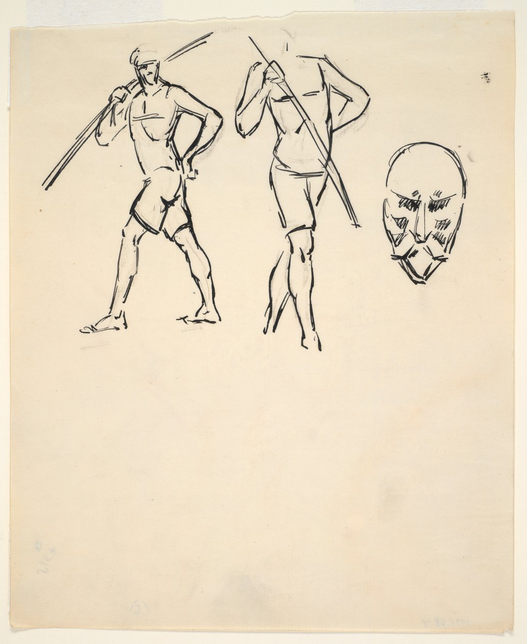 Blatt mit Skizzen [Zwei Figuren und stilisierter Kopf] von Henri Gaudier Brzeska