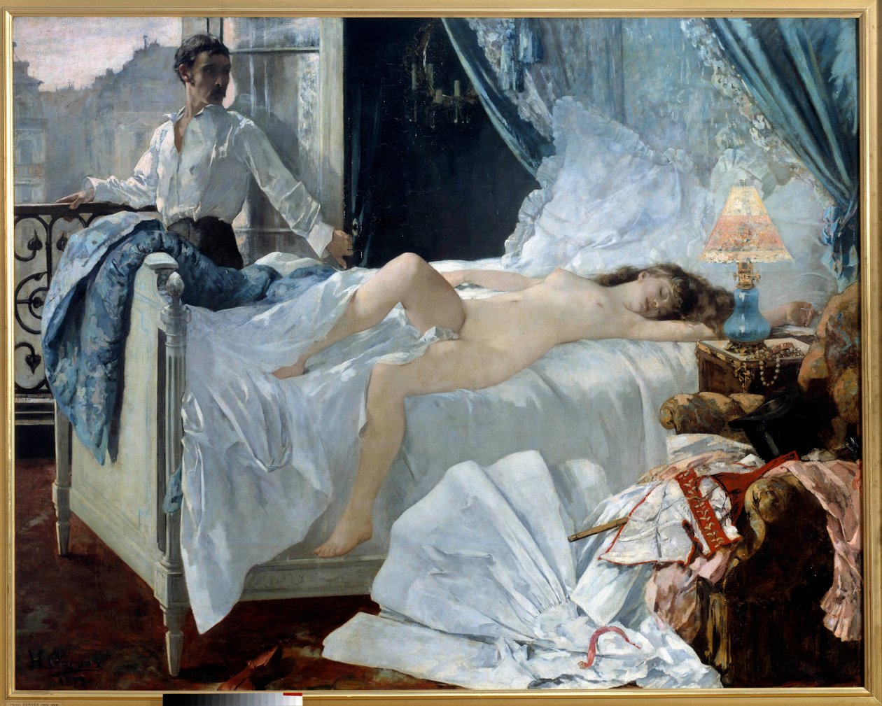 Rolla. Ein Paar in einem Schlafzimmer, die Frau schläft nackt und der Mann schaut aus dem Fenster von Henri Gervex