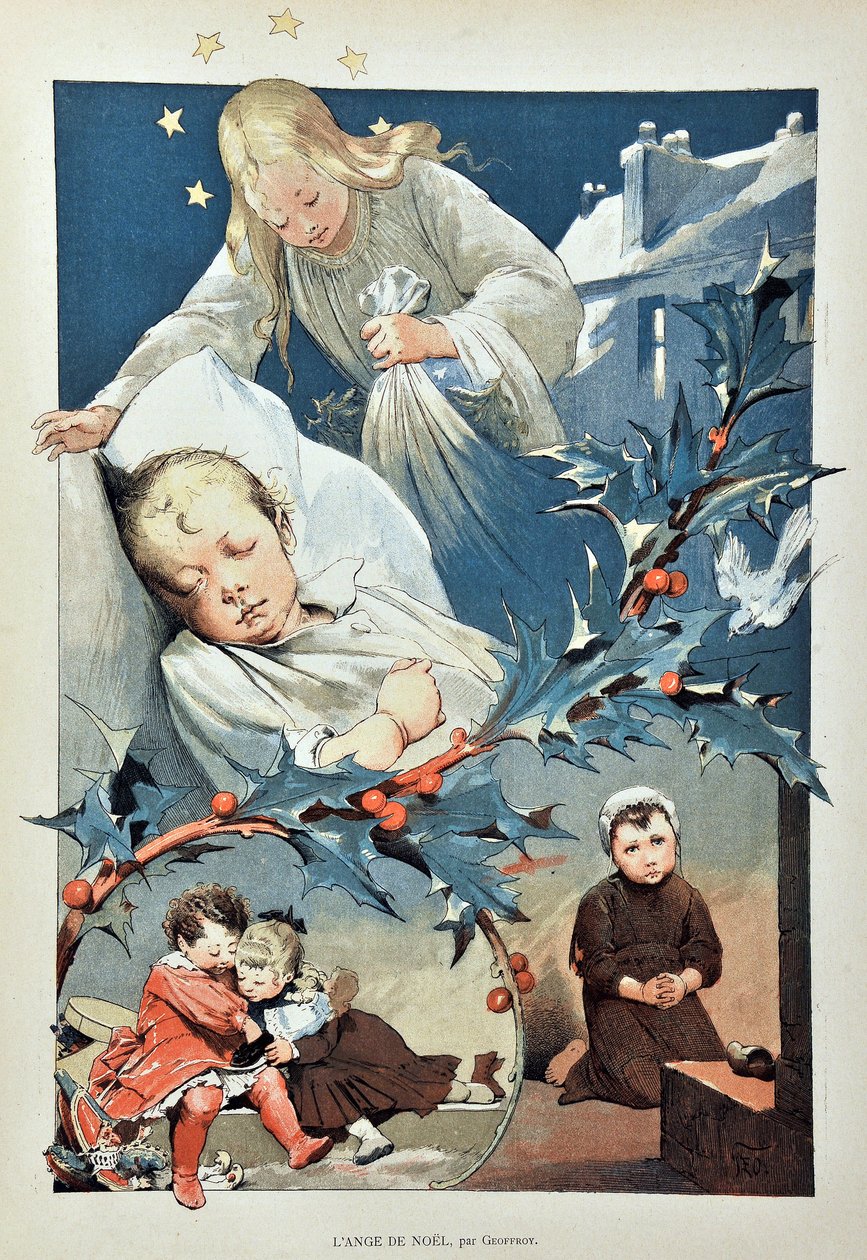 Der Engel von Weihnachten. Illustration von Jean Geoffroy (1853-1924). Gravur von 1887 in „Paris-Illustrous Journal Weekly“. von Henri Jules Jean Geoffroy
