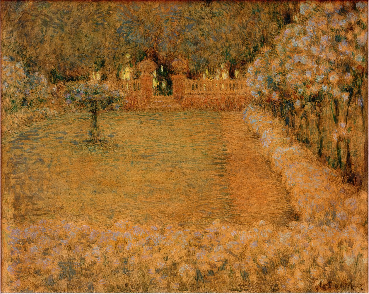 Der weiße Garten in der Dämmerung von Gerberoy von Henri Le Sidaner