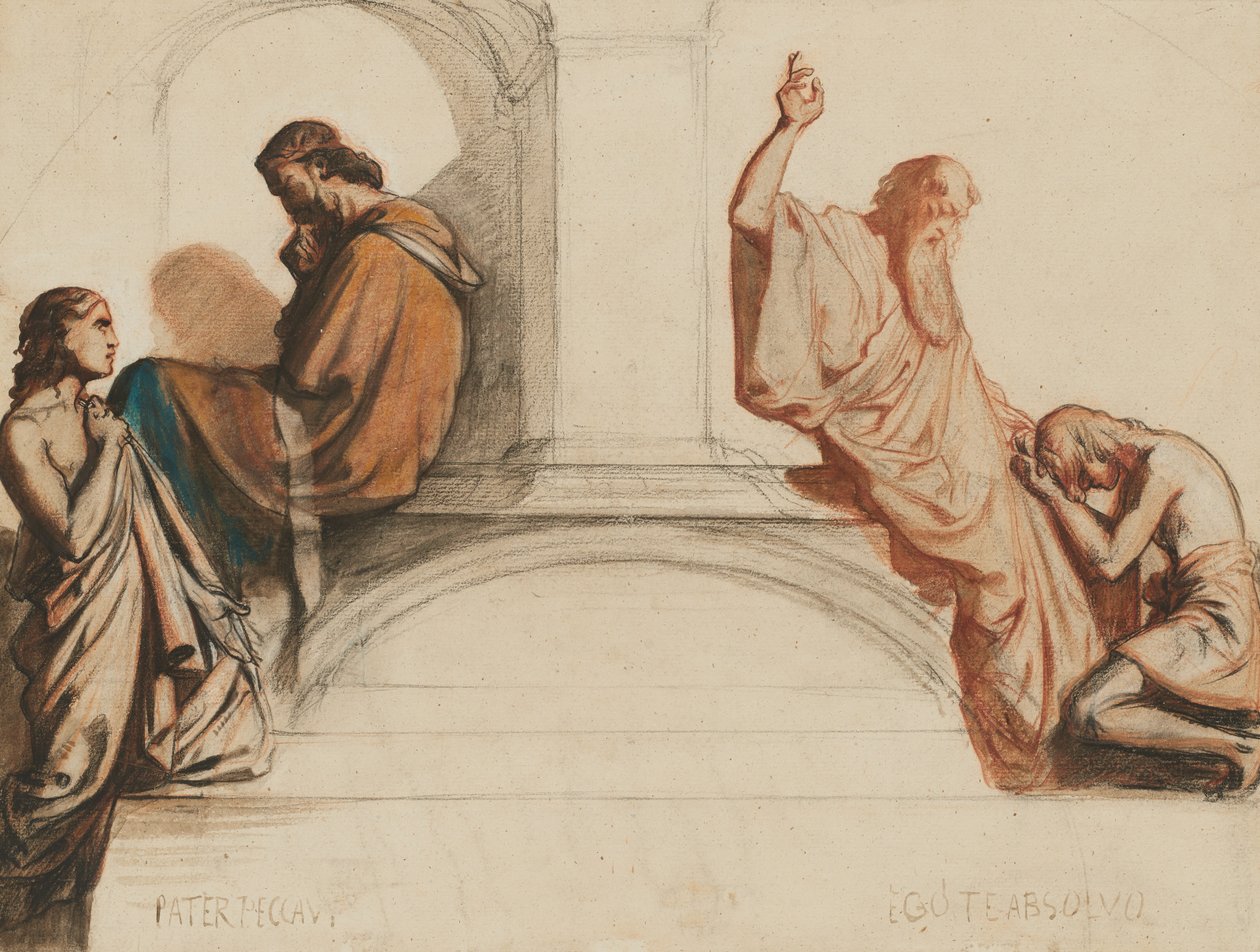 Studie für ein Fresko, das die Sakramente der Beichte und Absolution darstellt, Kapelle des Heiligen Geistes, Kirche Saint-Merri, Paris von Henri Lehmann