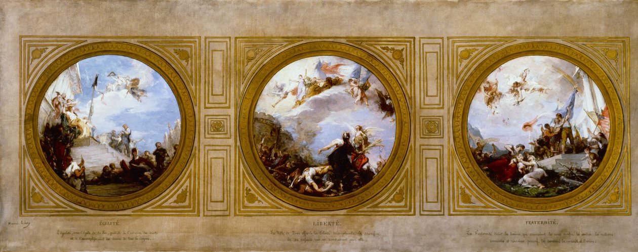 Skizze für das Rathaus des 6. Arrondissements: Gleichheit. Freiheit. Brüderlichkeit, um 1887 von Henri Leopold Levy