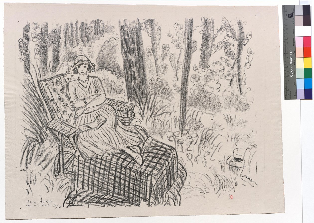 Junges Mädchen auf der Chaiselongue im Unterholz von Henri Matisse