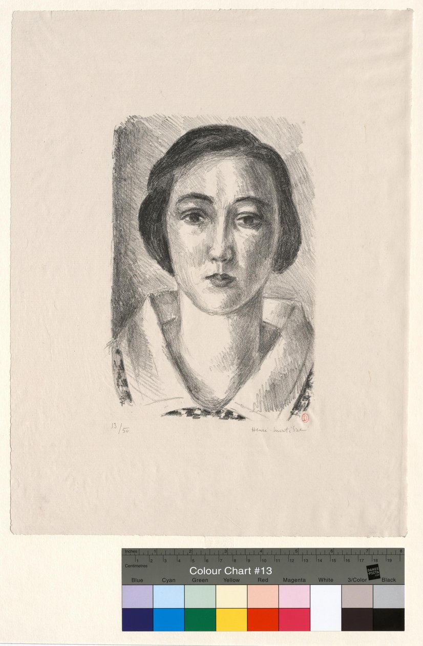Junges Mädchen im geblümten Kleid mit Organdikragen von Henri Matisse