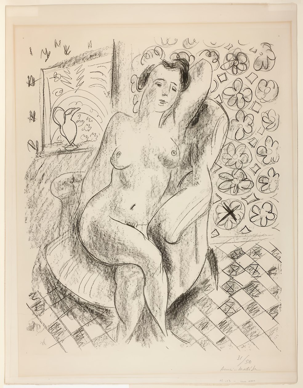 Akt in einem Sessel, mit Mashrabiya-Hintergrund von Henri Matisse
