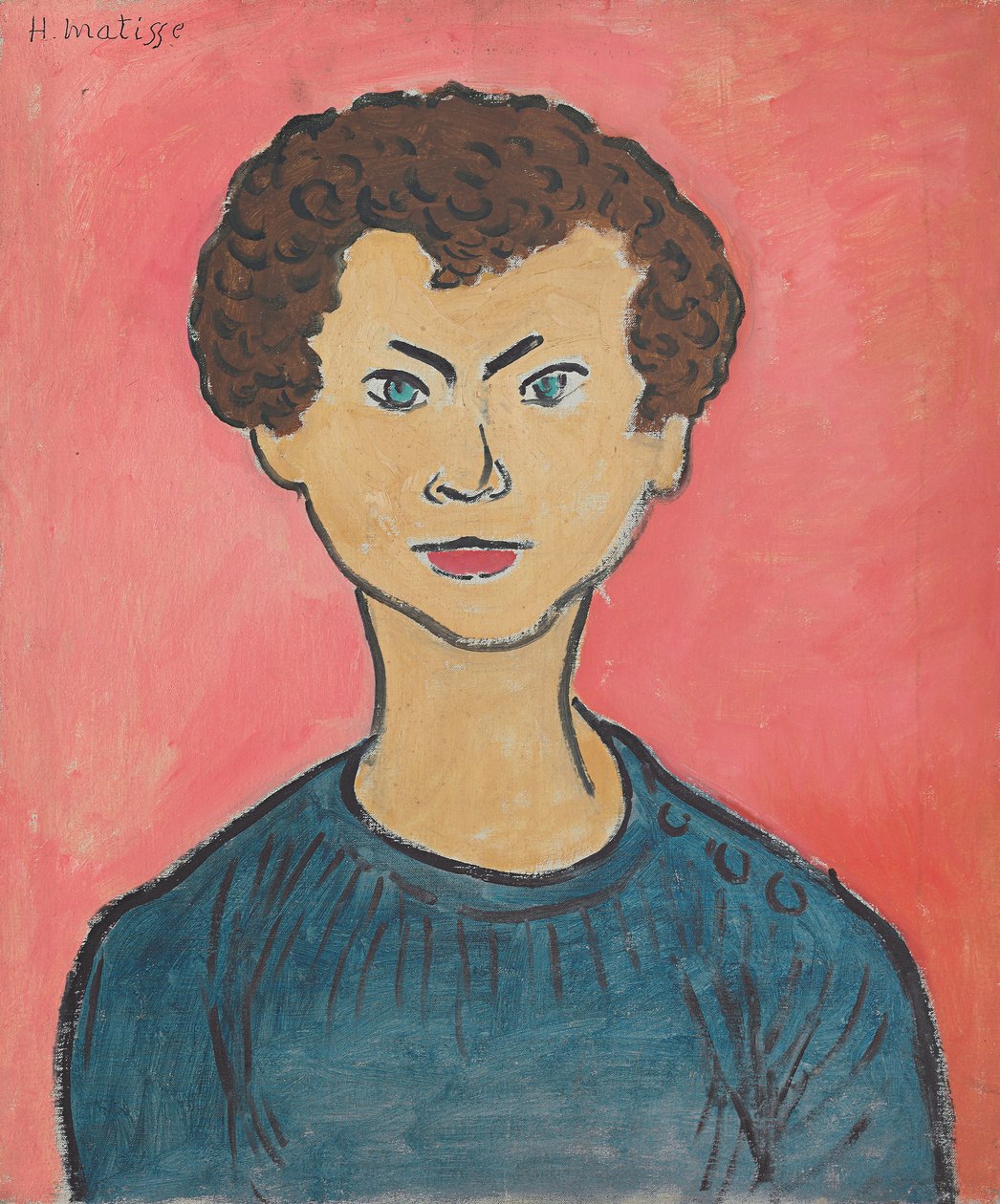 Porträt mit lockigem Haar, marineblauer Pullover von Henri Matisse