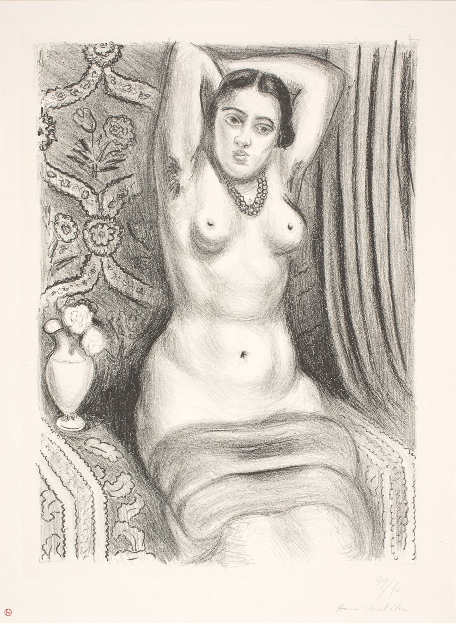 Sitzendes weibliches Aktmodell mit hinter dem Rücken verschränkten Armen (Odaliske) von Henri Matisse