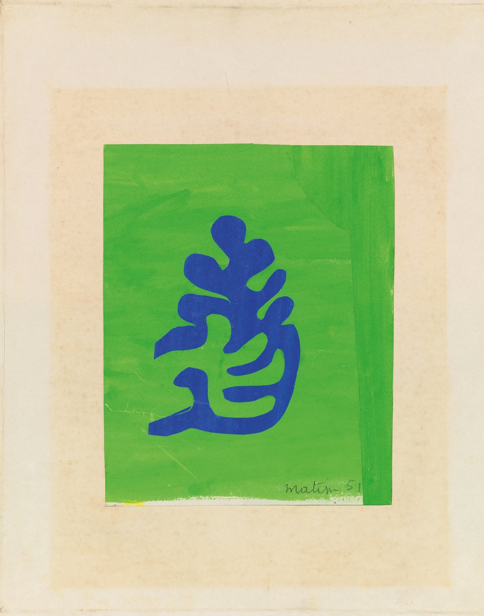 Kleine blaue Arabeske auf grünem Hintergrund von Henri Matisse