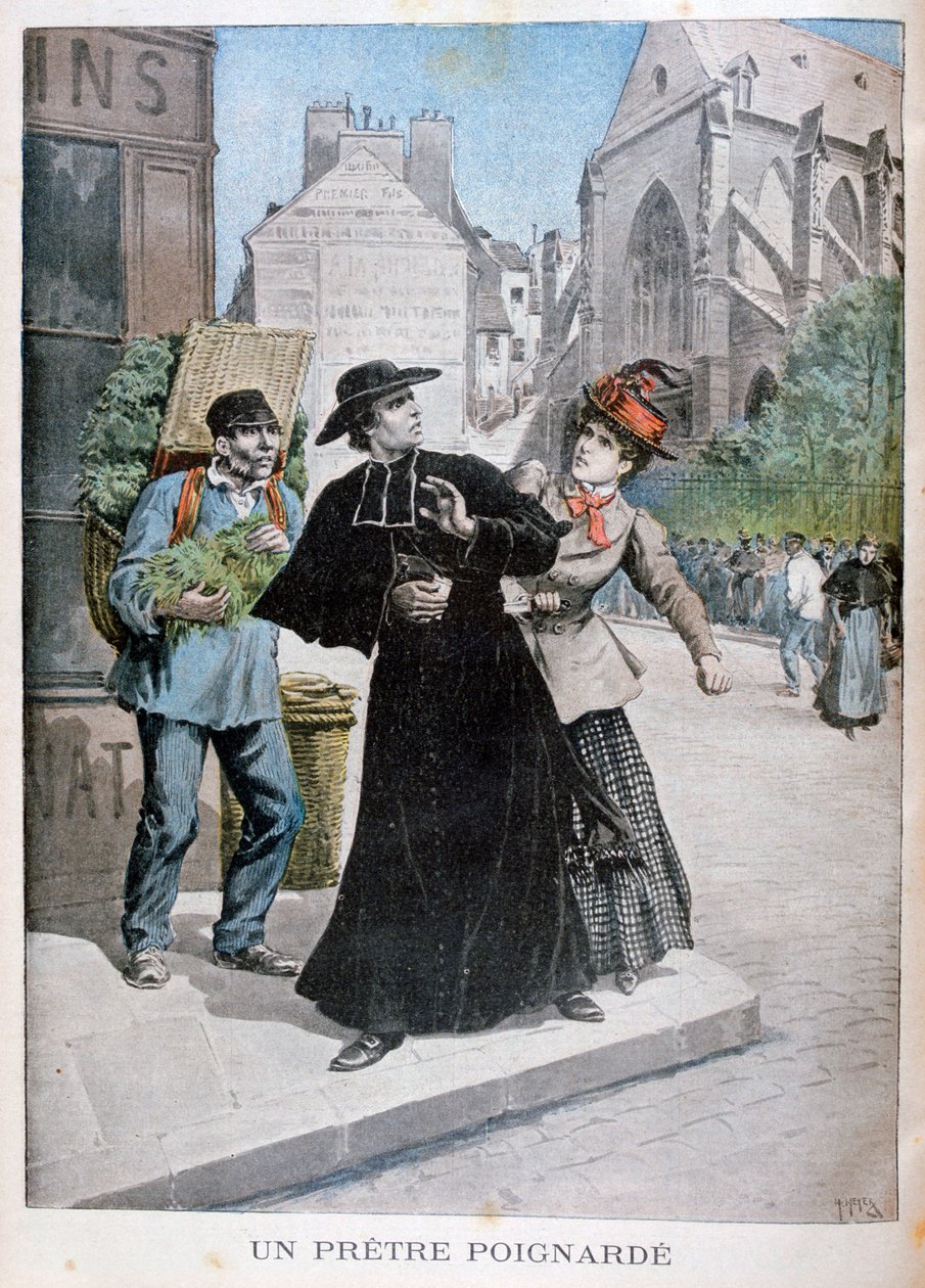 Ein katholischer Priester wird von einer Frau auf der Straße erstochen, Frankreich von Henri Meyer