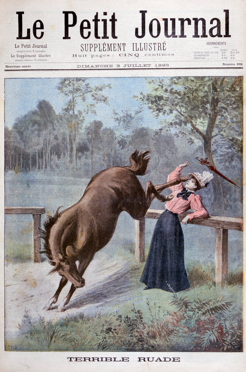 Eine junge Frau wird von einem Pferd getreten, 1898 von Henri Meyer