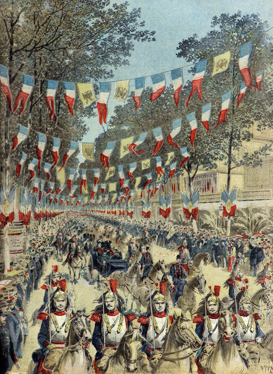 Ankunft des Zarewitsch Georg Alexandrowitsch Romanow in Nizza 1896 (Gravur) von Henri Meyer
