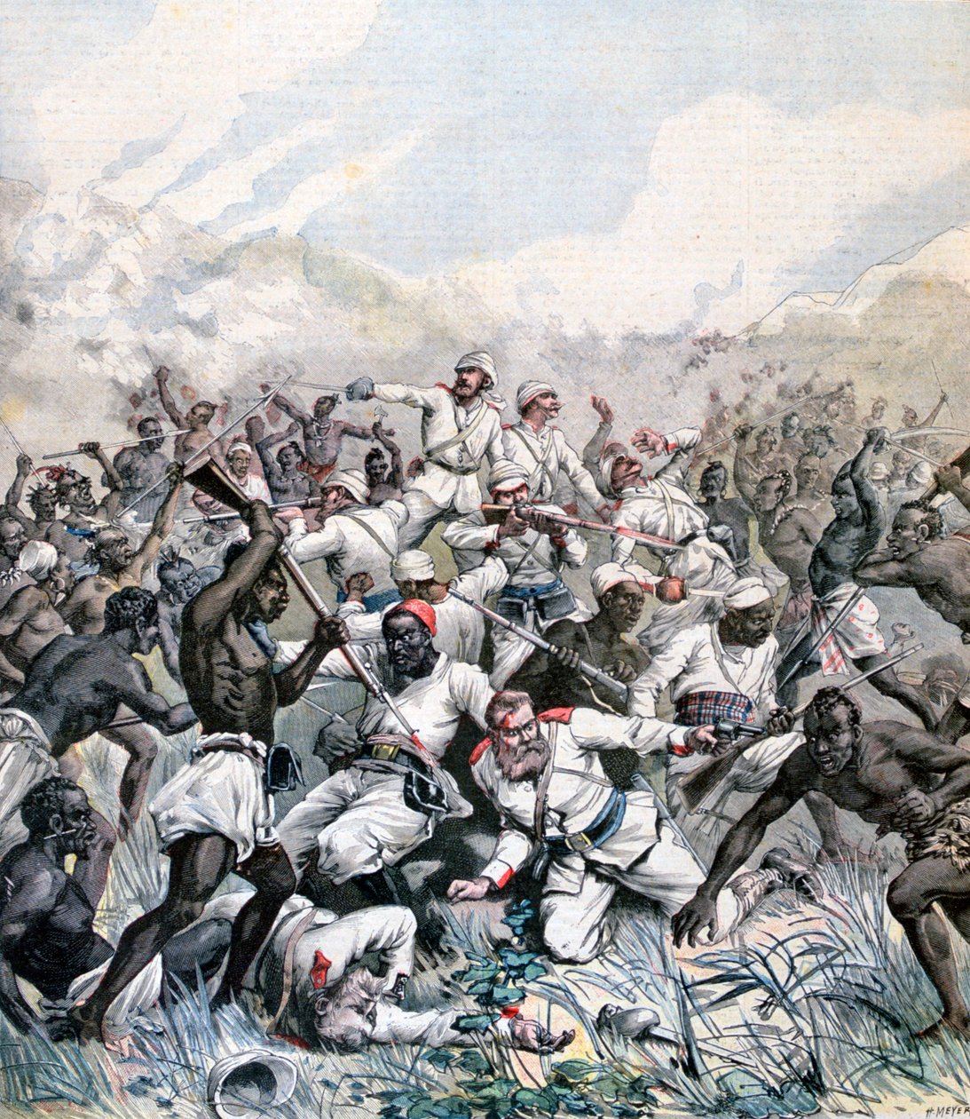 Zerstörung einer deutschen Expedition in Afrika, 1891 von Henri Meyer