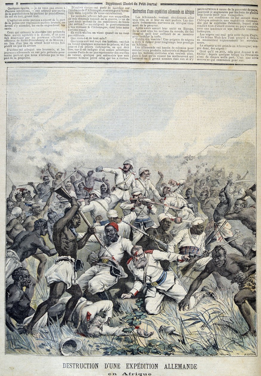 Zerstörung einer deutschen Expedition nach Afrika - in „Le Petit Journal“ vom 03.10.1891 von Henri Meyer