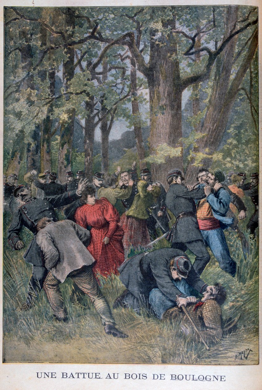 Kampf zwischen Gendarmen und Zivilisten im Bois de Boulogne, Paris, 1895 von Henri Meyer