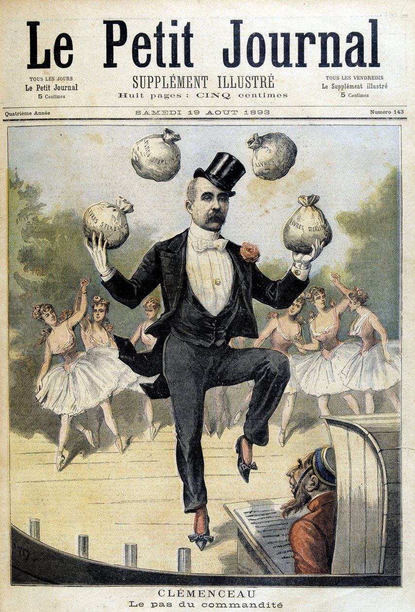 Georges Clemenceau jongliert mit den Pfund Sterling - in „Le Petite Journal“ vom 19.08.1893 von Henri Meyer