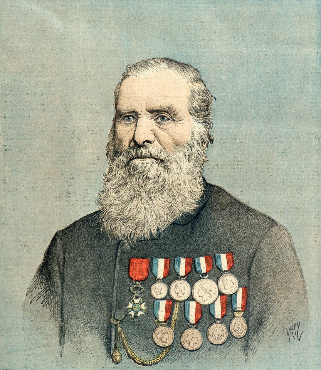 Porträt von Louis Joseph Andre Delacour, Ritter der Ehrenlegion 1897 (Gravur) von Henri Meyer