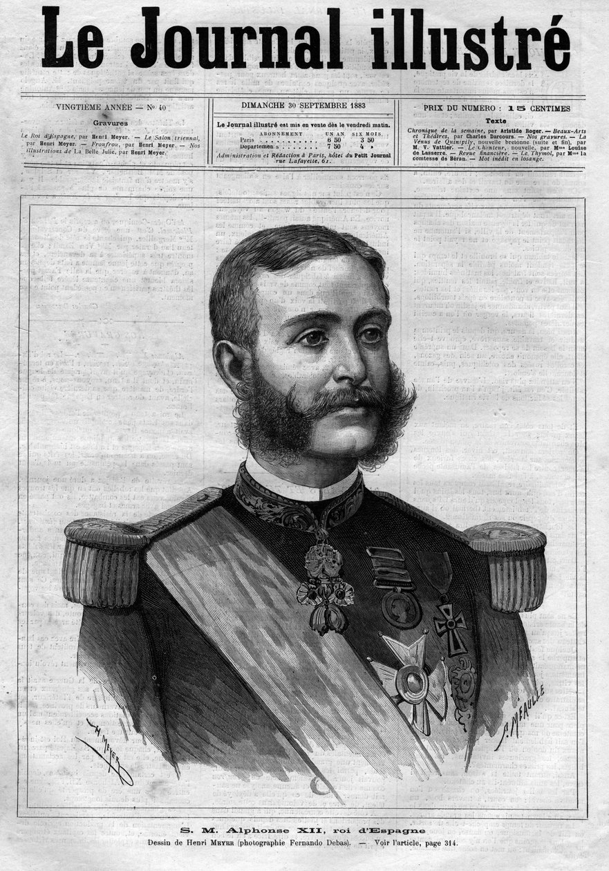 Porträt von Alfons XII. von Spanien (1857-1885), König von Spanien - Titelblatt von „Le journal illustré“ von 1883 - Zeichnung von Henri Meyer (1844-1899) von Henri Meyer