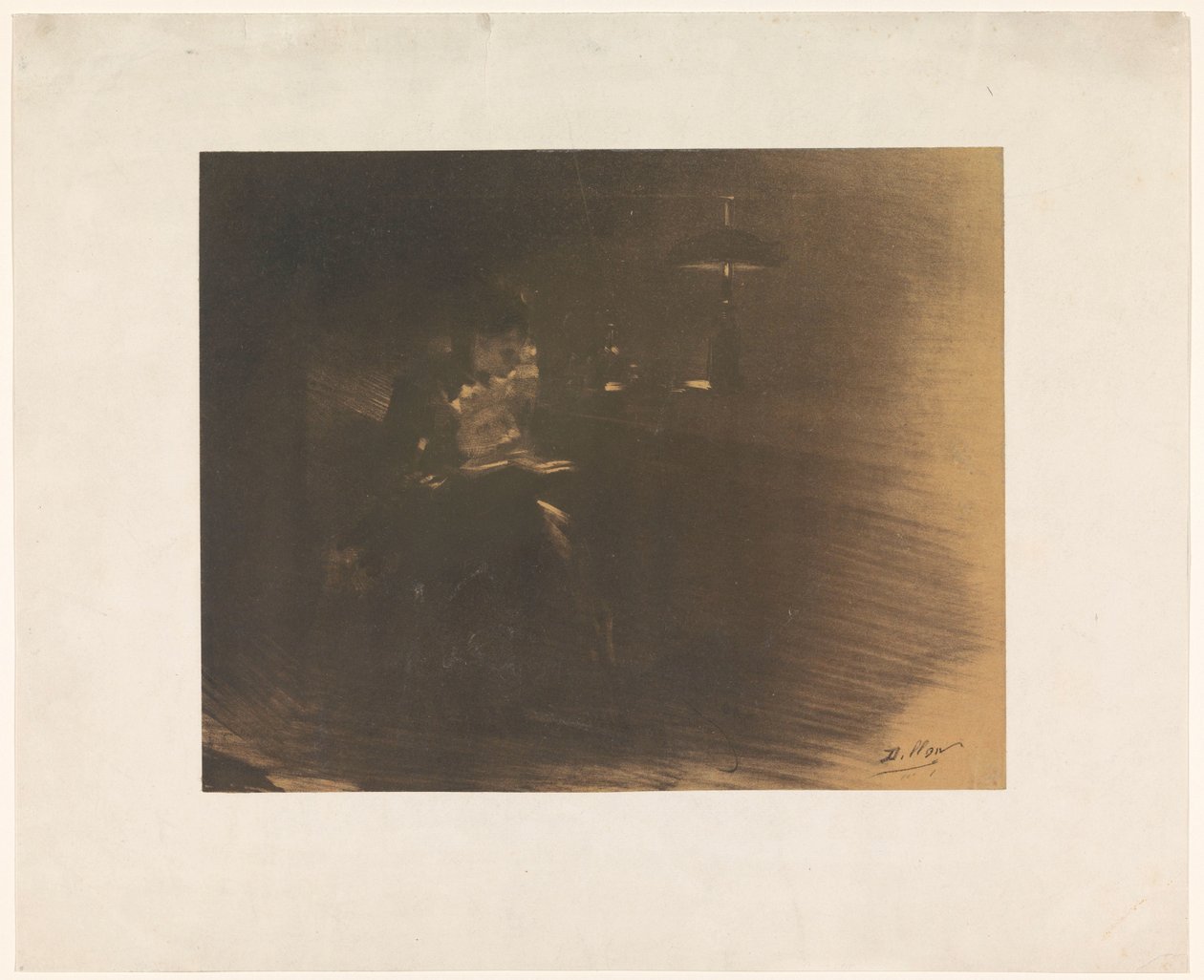Dunkler Raum mit einer lesenden Frau von Henri Patrice Dillon (signed by artist)