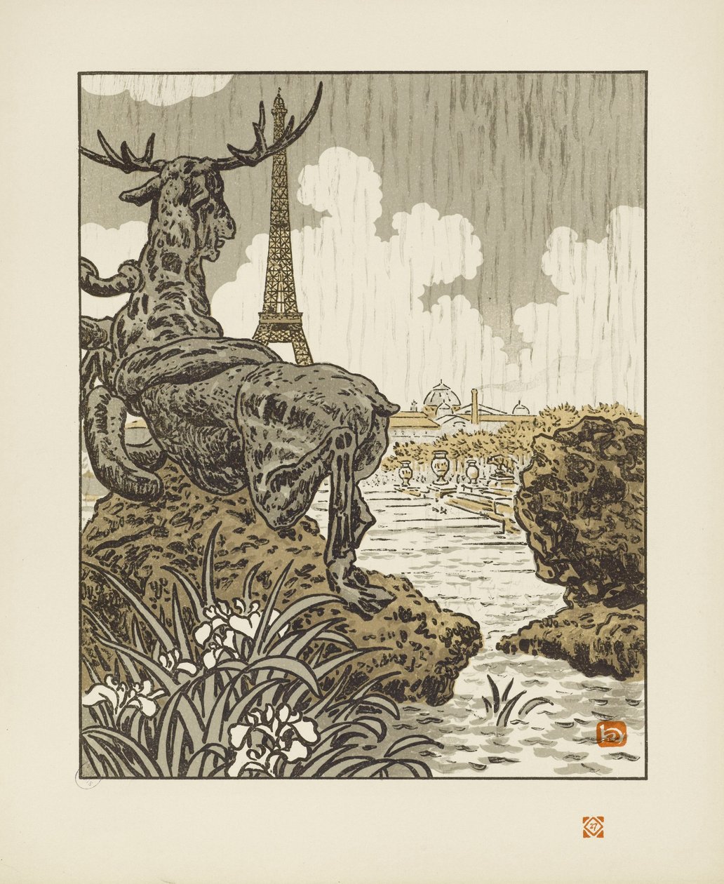 Hinter dem Elan von Frémiet [Die sechsunddreißig Ansichten des Eiffelturms] von Henri Rivière
