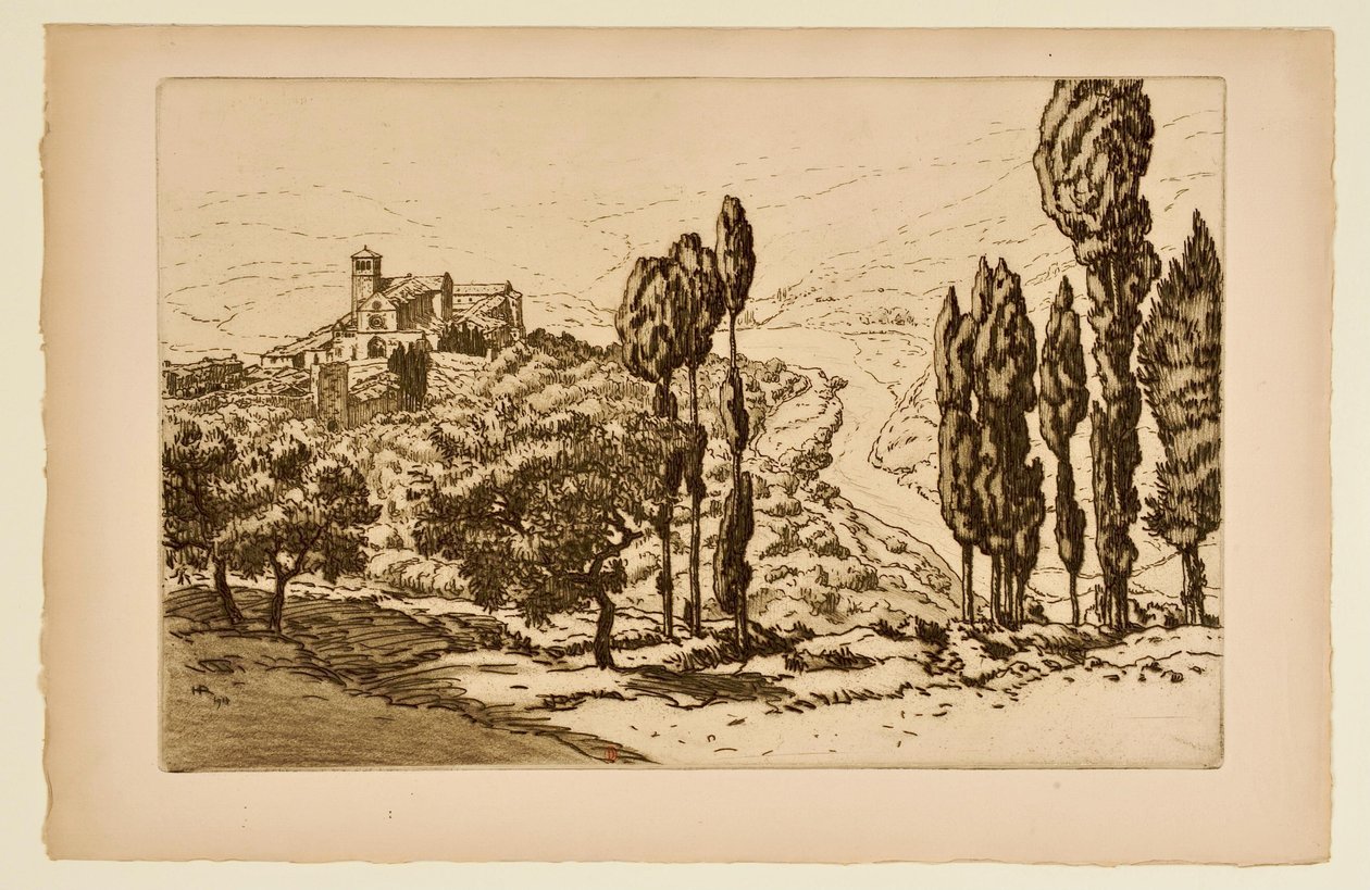 [Die Basilika von Assisi von La Rocca aus gesehen] von Henri Rivière