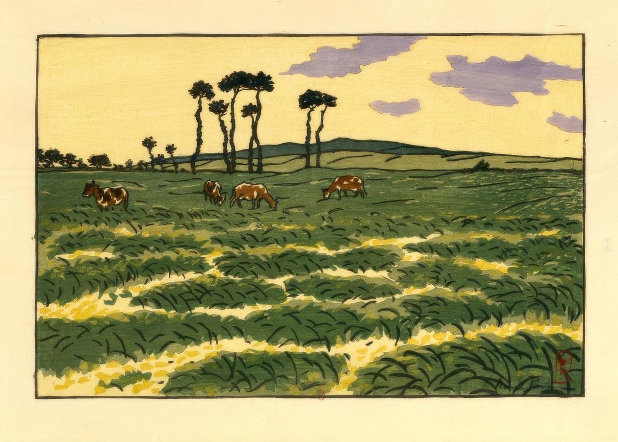 Kühe auf dem Feld von Garde-Guérin (Saint-Briac) von Henri Rivière