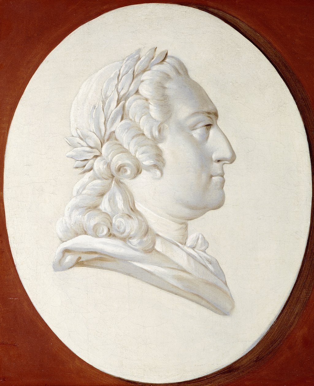 Porträt von König Ludwig XV., Brustbild, in einem gemalten Oval, ein Trompe-l