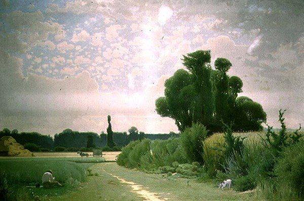 Landschaft mit einem Mann, der sich am Weg ausruht von Henri Tavel