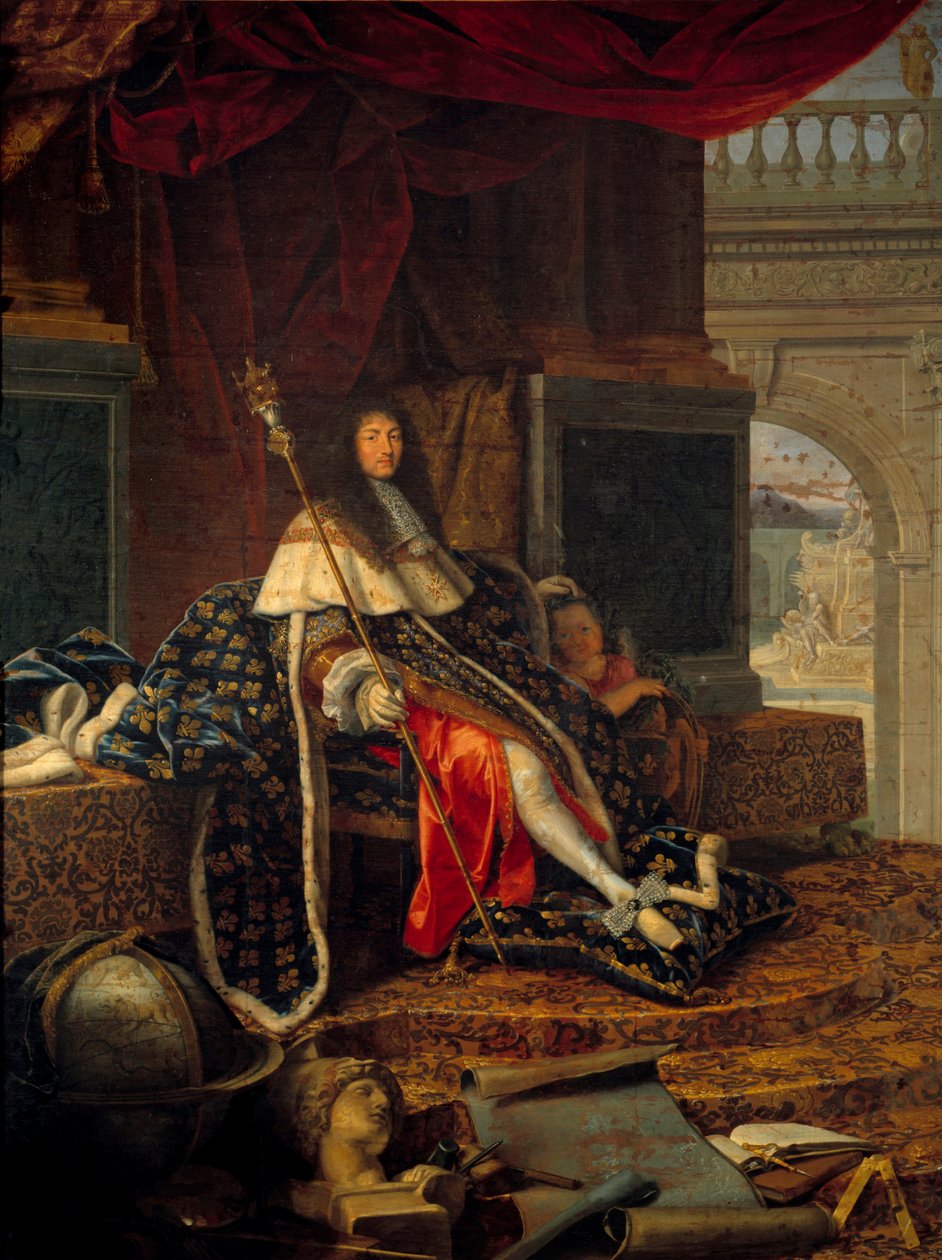 Porträt von Ludwig XIV. (1638 - 1715), König von Frankreich, Beschützer der Königlichen Akademie für Malerei und Skulptur, mit dem Zepter von Karl V. genannt Karl der Große von Henri Testelin