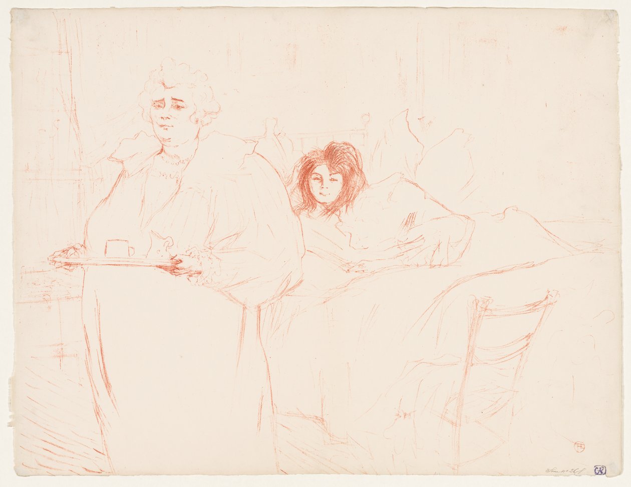 Elles: Frau trägt ein Tablett, Mme. Baron und Mlle. Popo von Henri de Toulouse Lautrec