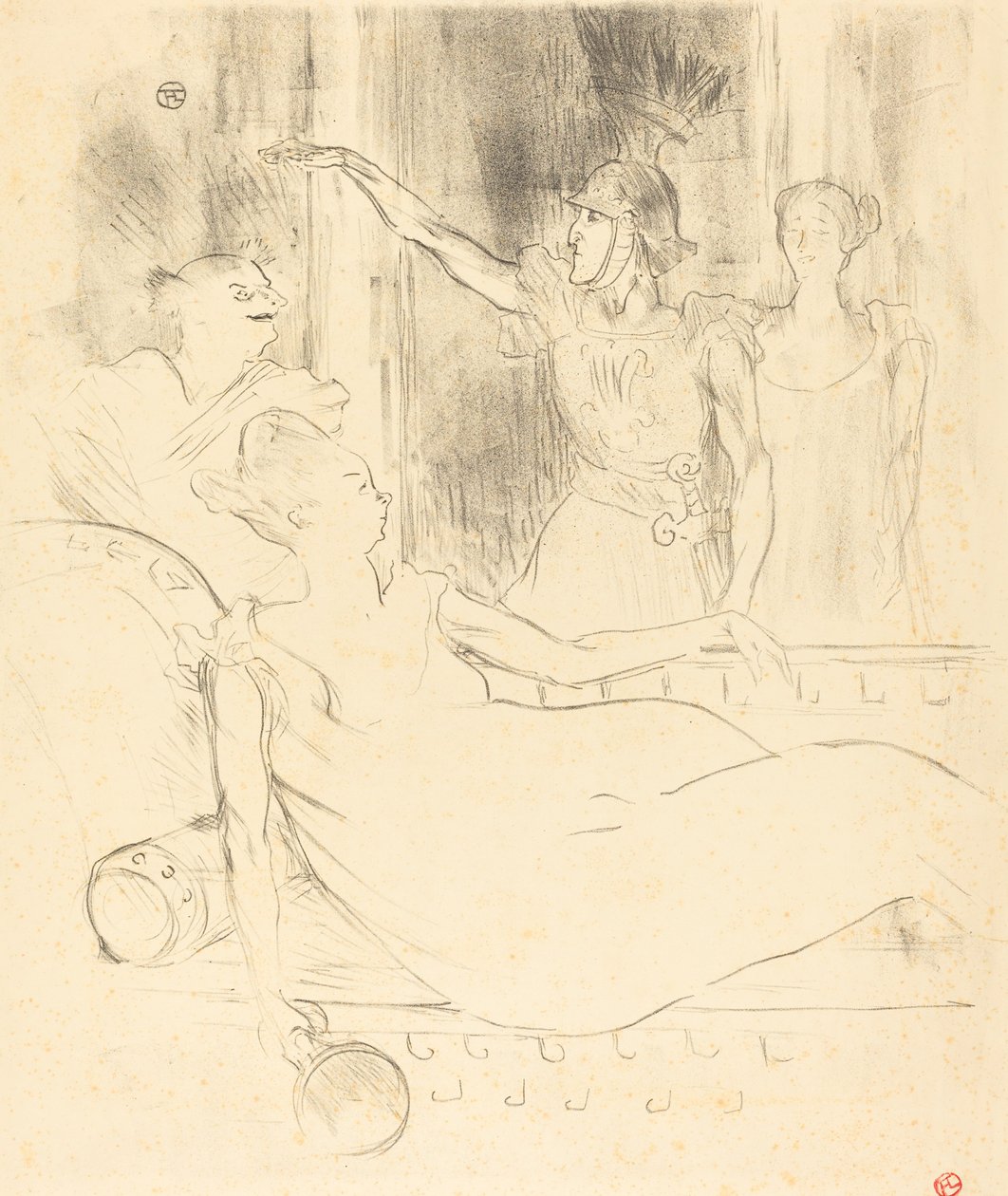 Mme. Simon-Girard, Brasseur und Guy in "La belle Hélène" von Henri de Toulouse Lautrec