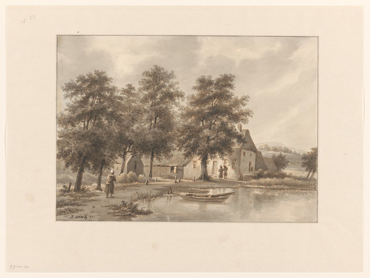Ansicht eines Bauernhofs am Wasser von Henricus Franciscus Wiertz (signed by artist)