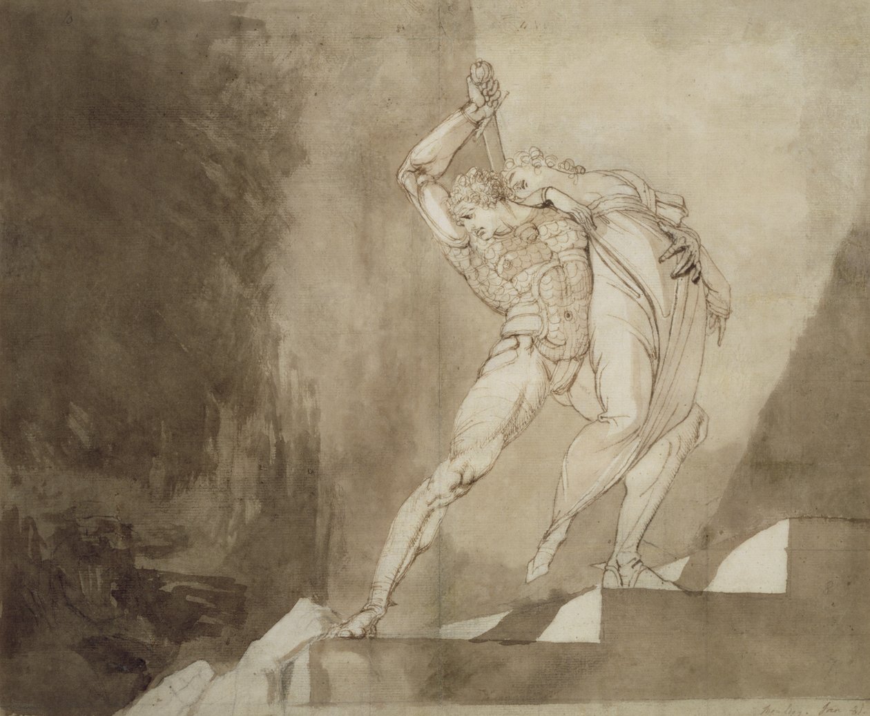 Ein Krieger rettet eine Dame, 1780-85 von Johann Heinrich Füssli