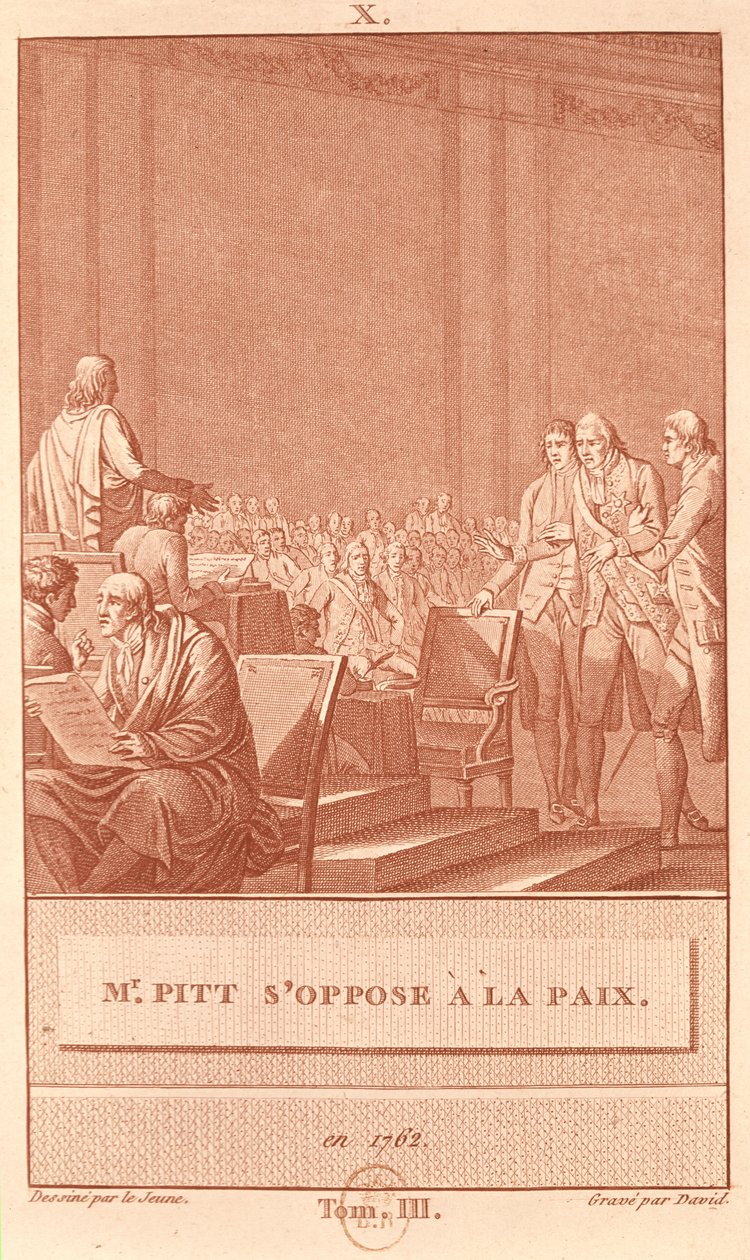 William Pitt der Ältere (1708-78) lehnt den Frieden von 1762 ab, graviert von David von Henry Le Jeune