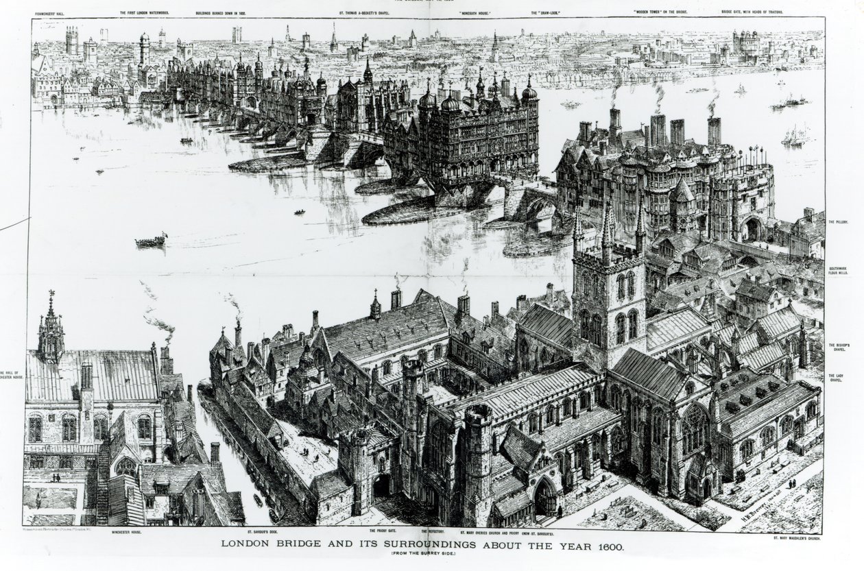 London Bridge und ihre Umgebung um das Jahr 1600, aus 