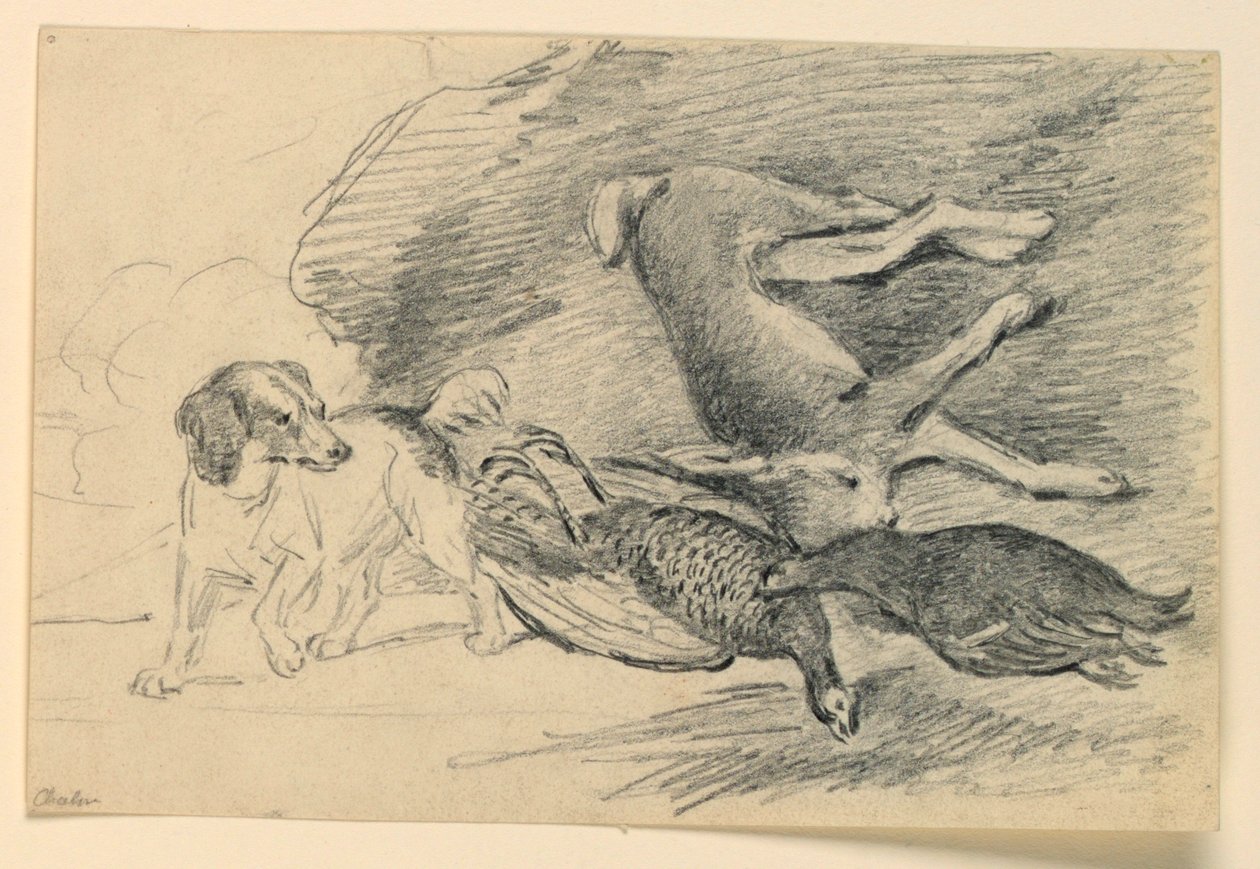 Studie eines Hundes neben erlegtem Wild von Henry Bernard Chalon