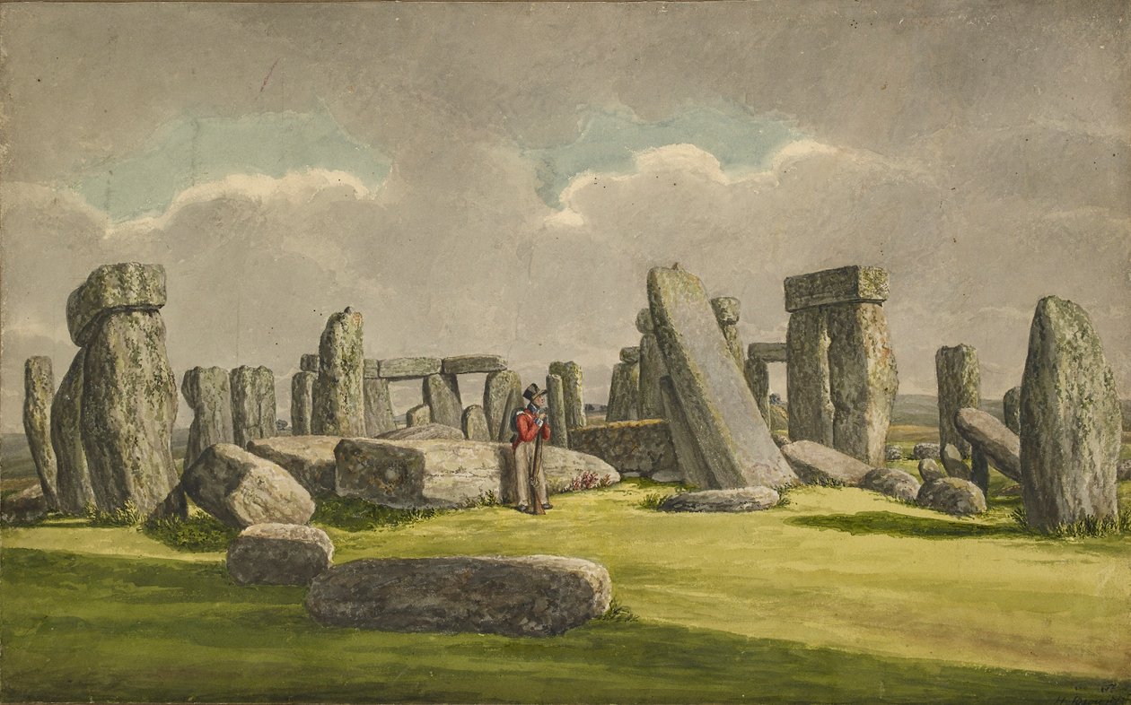 Stonehenge von W.S.W., zeigt Ruinen mit Soldaten, 1824-1839 von Henry Browne