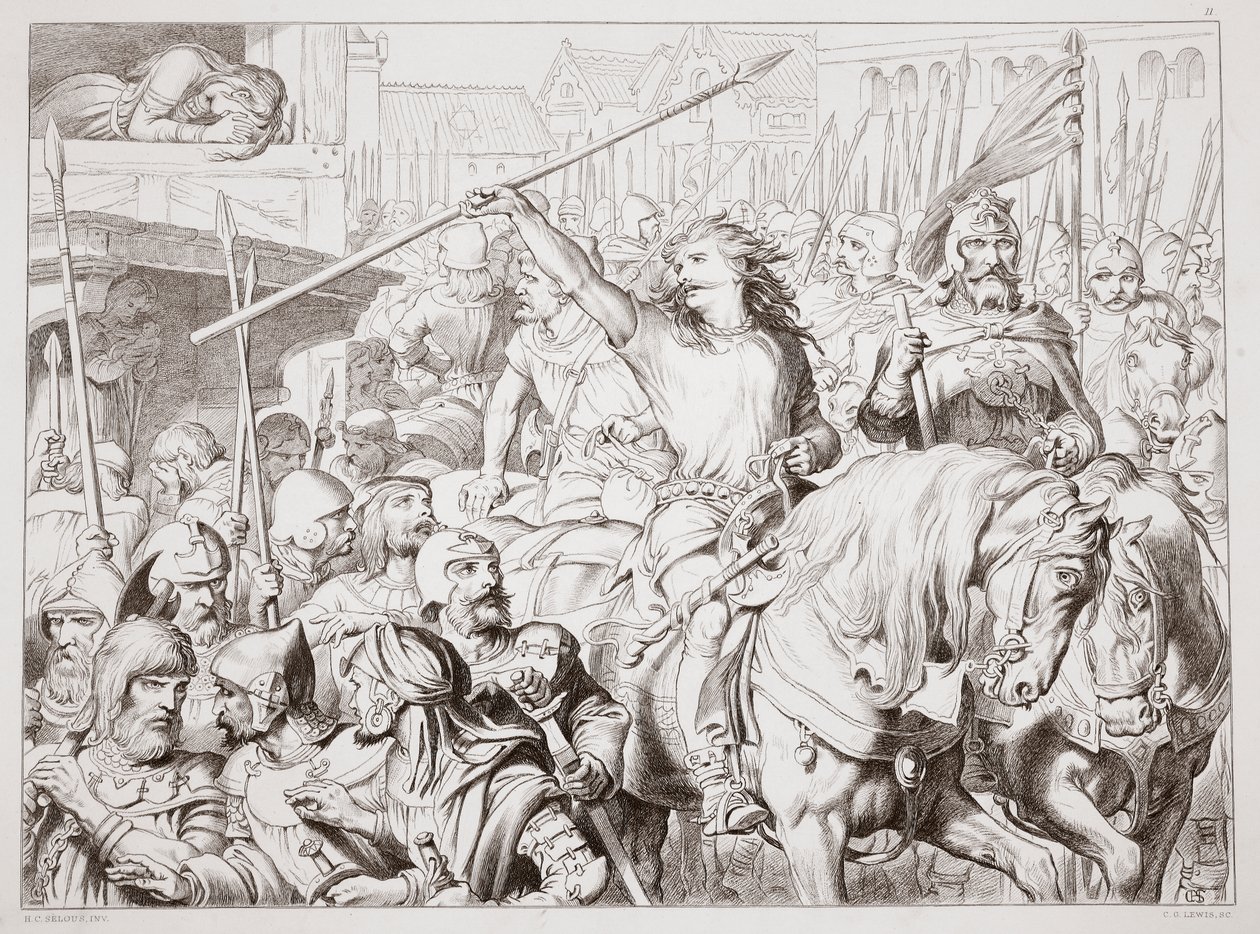 Wie Hereward zum Berserker wurde, Illustration aus Hereward the Great von Charles Kingsley, veröffentlicht 1870, graviert von C.G. Lewis von Henry Courtney Selous