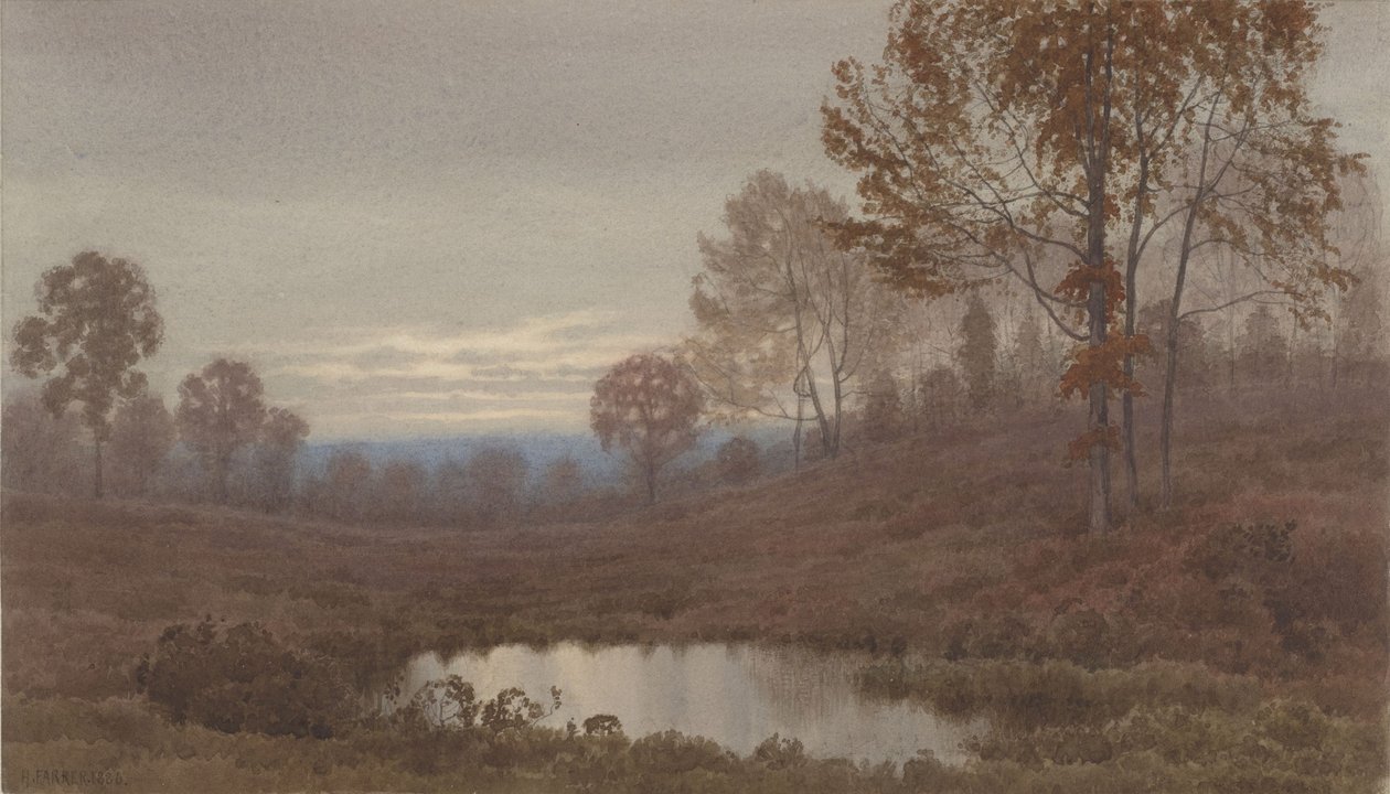 Sonnenuntergangslandschaft mit Teich von Henry Farrer