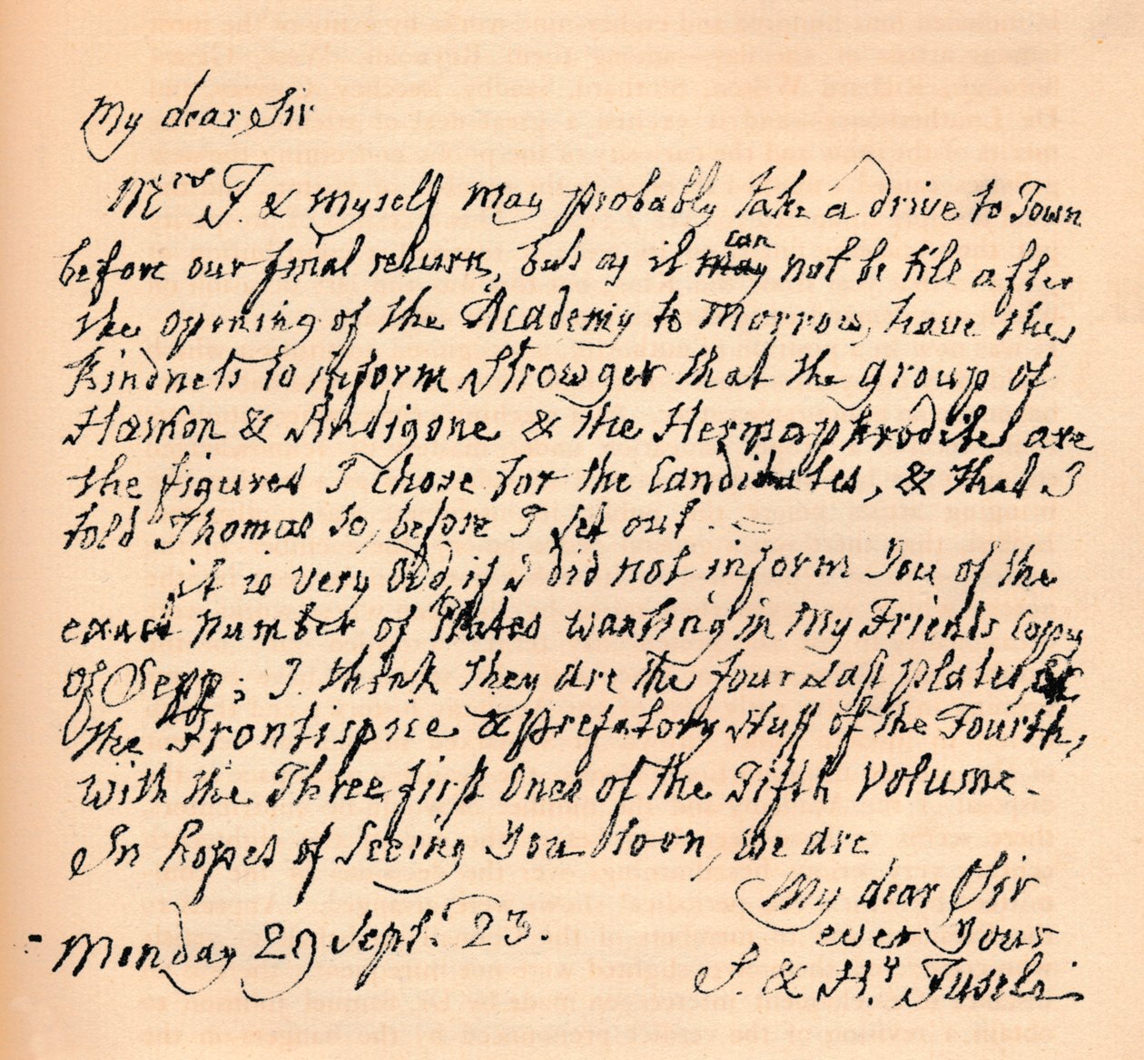Ein Brief von Henry Fuseli, 29. September 1823, 1904 von Johann Heinrich Füssli