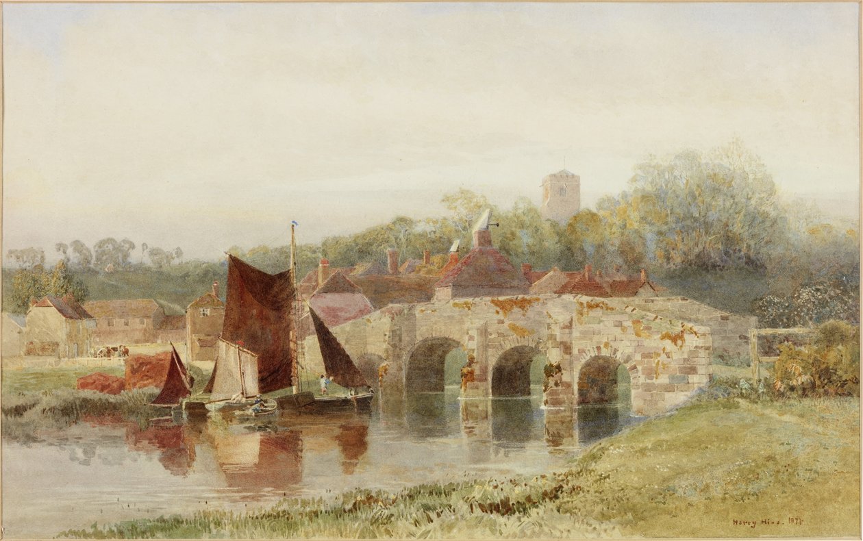 Dorf mit Brücke von Henry George Hine