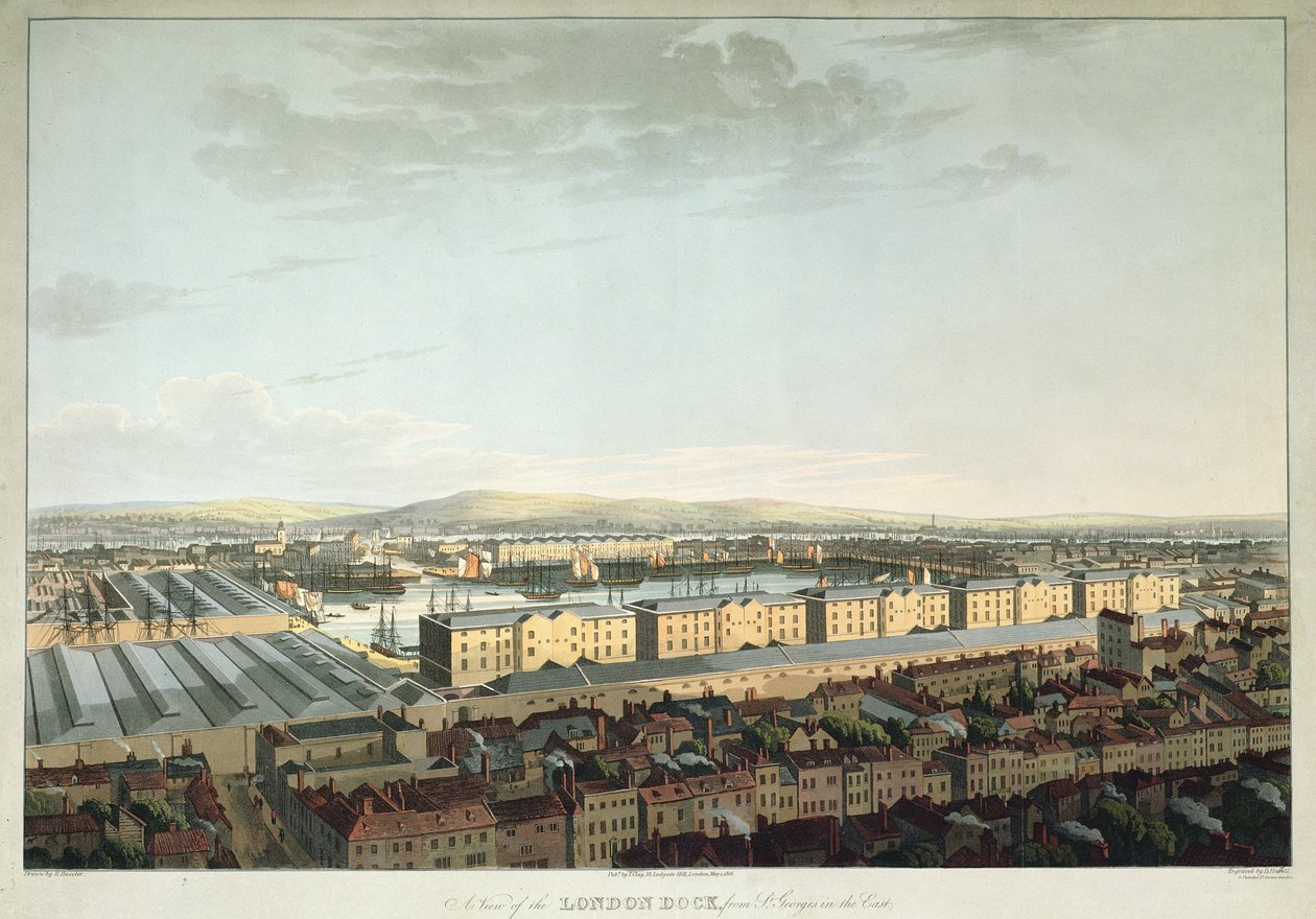 Ein Blick auf die London Dock von St. Georges-in-the-East, graviert von Daniel Havell, veröffentlicht von T. Clay, 1816 von Henry Haseler