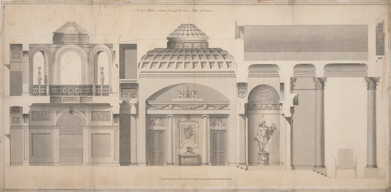 Carlton House, Pall Mall, London: Abschnitt des Portikus, der Halle und der Tribüne von Henry Holland