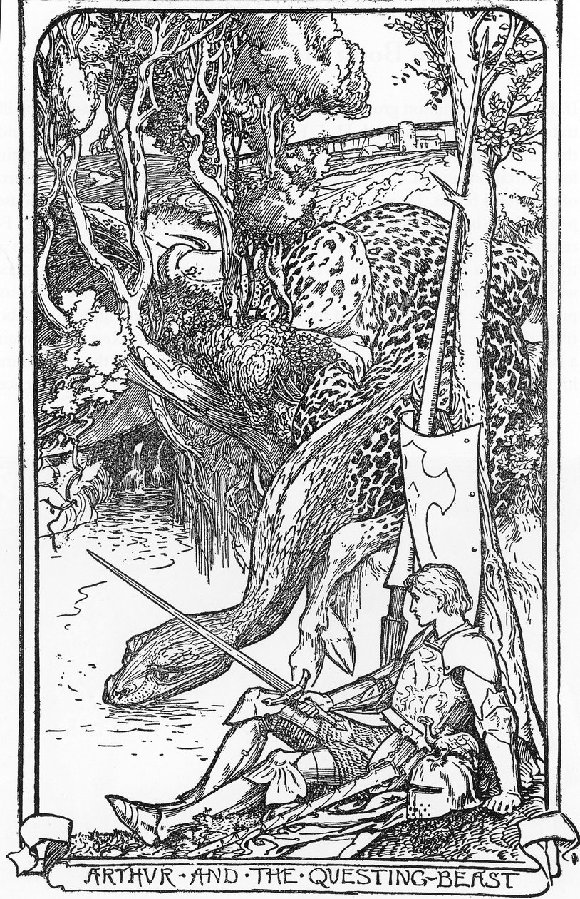 König Artus und das suchende Biest (Illustration von HJ Ford aus „Das Buch der Romantik“ 1902) von Henry Justice Ford