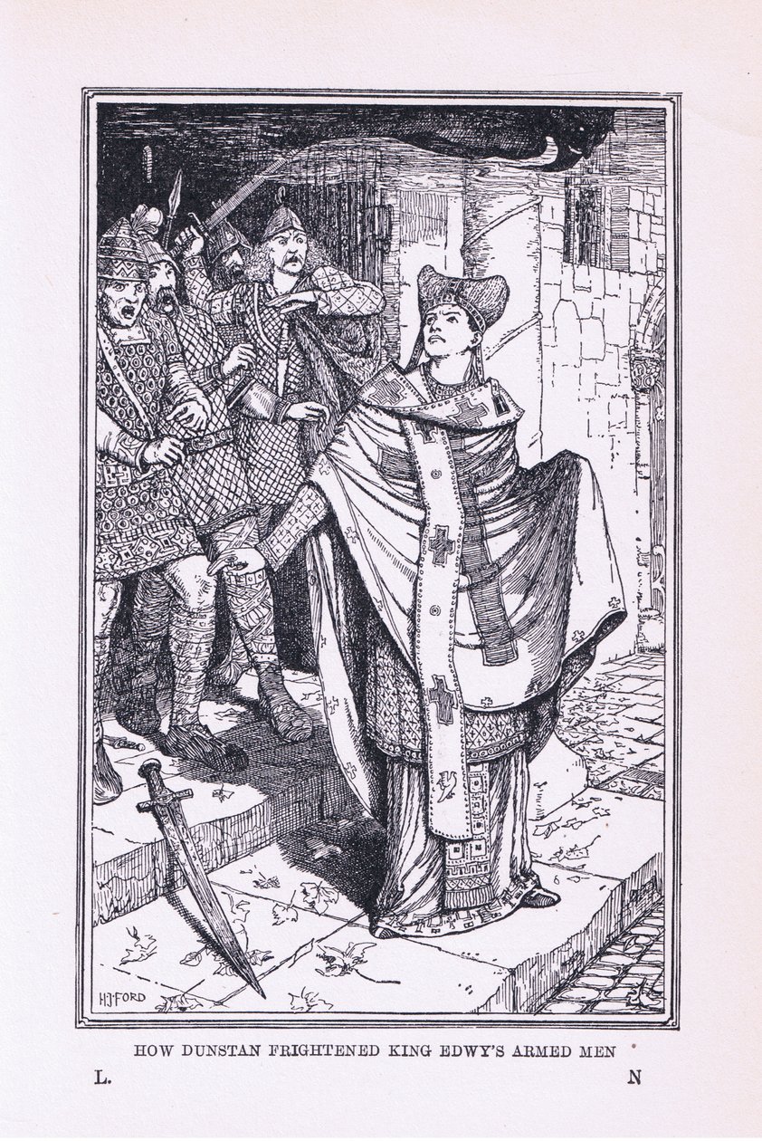 St. Dunstan erschreckte die bewaffneten Männer von König Edwy, 1912 von Henry Justice Ford