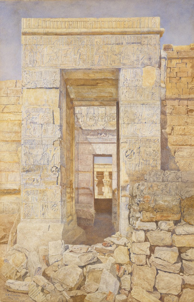 Osteingang, Raum des Tiberius, Tempel der Isis, Philae, 1905 von Henry Roderick Newman